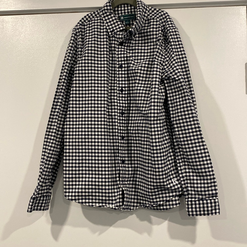 B by Brooks Brothers boys black and white button down shirt